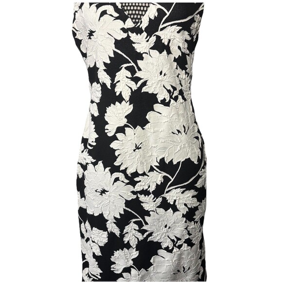Cache Women’s Black & White Floral Sheath Cocktail Dress W/ Fish Net Design Sz 6 - Picture 3 of 10